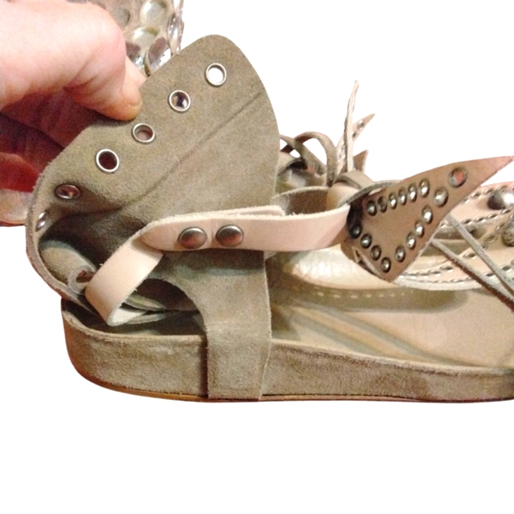 Isabel Marant Tan Leather Lace Up Sandals Size 6 Studded Thongs - Picture 7 of 12